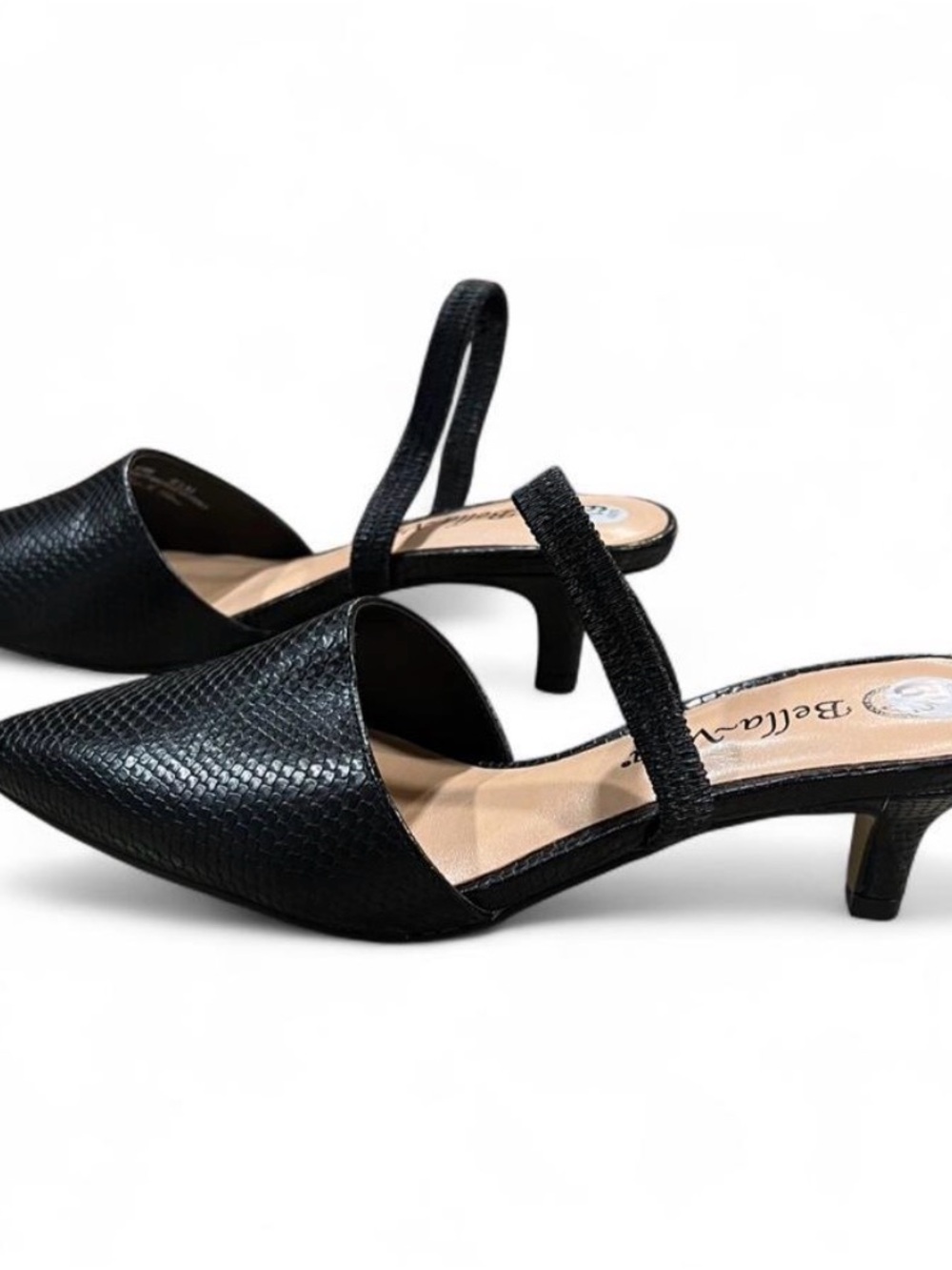 NWOT Bella Vita Black Textured Leather Pointed Toe Slingback Heels